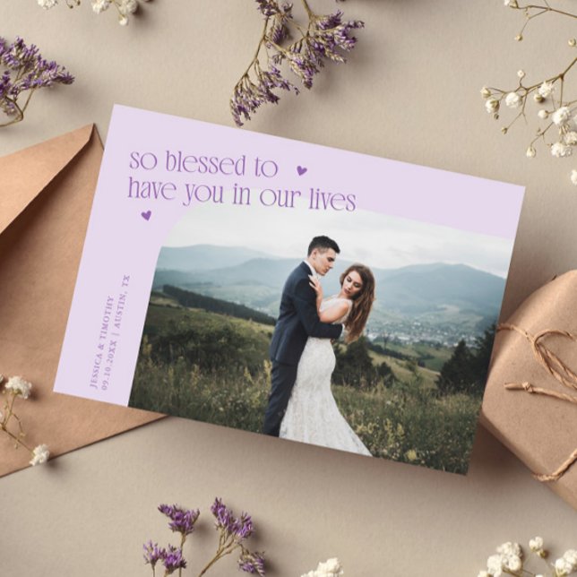 So Blessed Lilac Wedding Photo Thank You Card (Creator Uploaded)