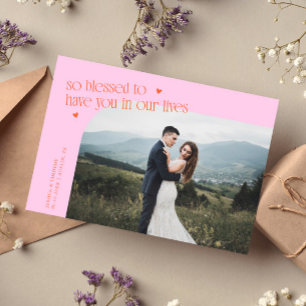 So Blessed Orange Pink Wedding Photo Thank You Card