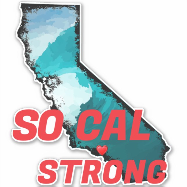 SO CAL STRONG Red Blk CA Outline Ocean Solid Heart (Front)
