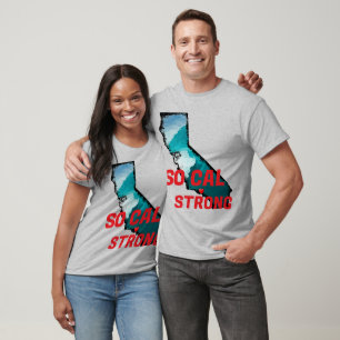 SO CAL STRONG Red Blk CA Outline Ocean Solid Heart T-Shirt