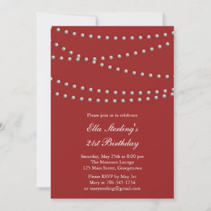 So Chic Pearls 21st Birthday Invitation (red)