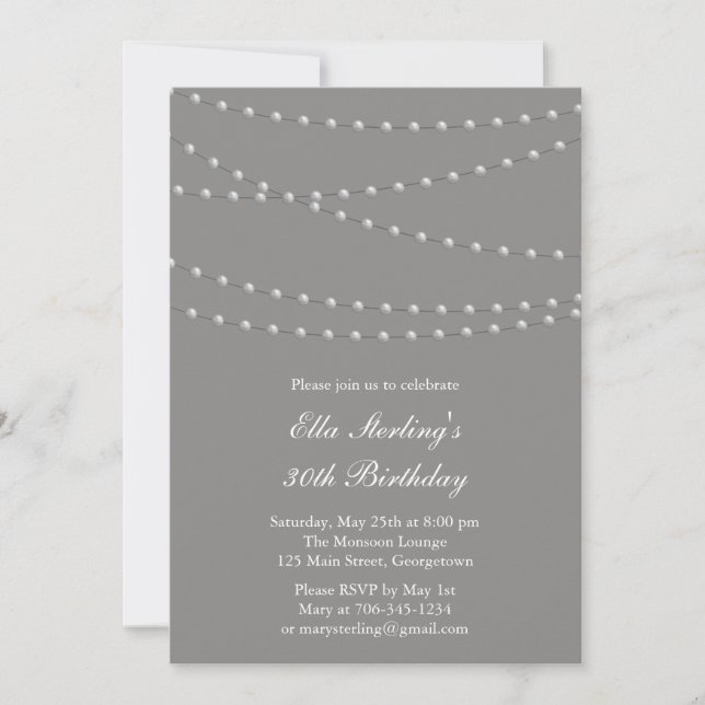 So Chic Pearls Birthday Invitation (grey) (Front)