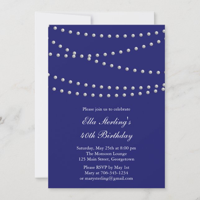 So Chic Pearls Birthday Invitation (indigo) (Front)