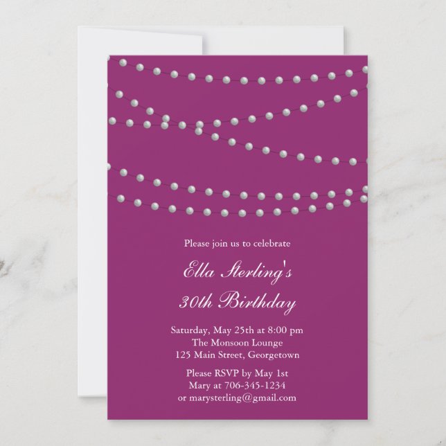 So Chic Pearls Birthday Invitation (magenta) (Front)