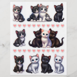 So Cute! Black, White & Grey Kitten Illustrations