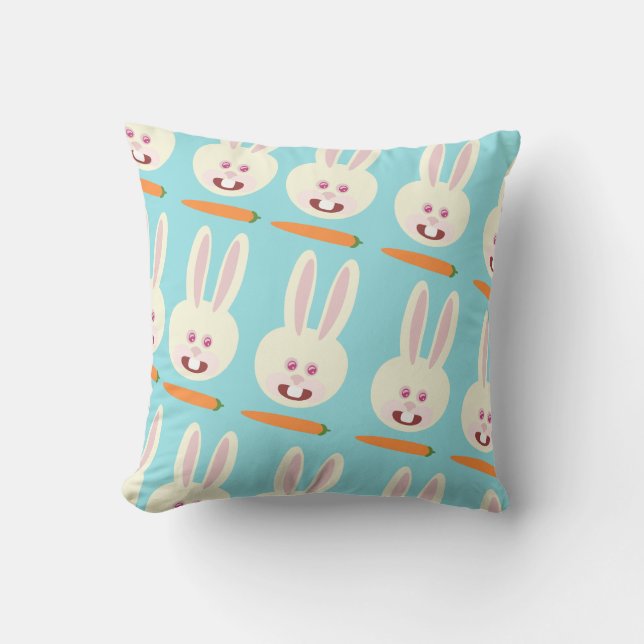 So Cute Bunnies and Carrot Pattern Cartoon Art Cushion (Front)