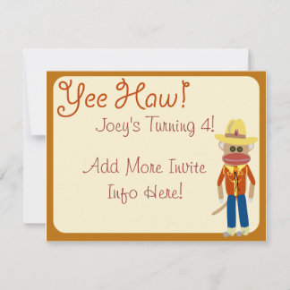 So Cute Cowboy Sock Monkey Invite