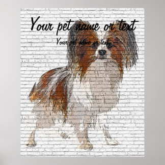 So Cute Papillon Dog - Brick Block Background Poster