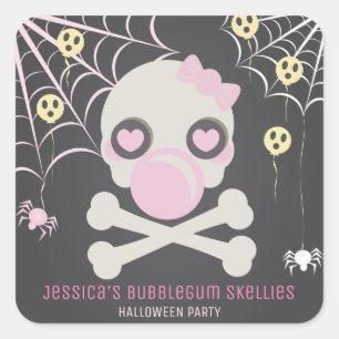 SO CUTE PINK BUBBLEGUM SKELLIES HALLOWEEN PARTY  SQUARE STICKER
