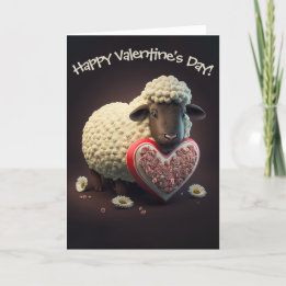 So Cute Sheep with Chocolate Heart Valentine's Day Holiday Card