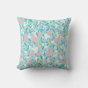 So Cutie 60s Pink and Blue Flower Pattern Cushion