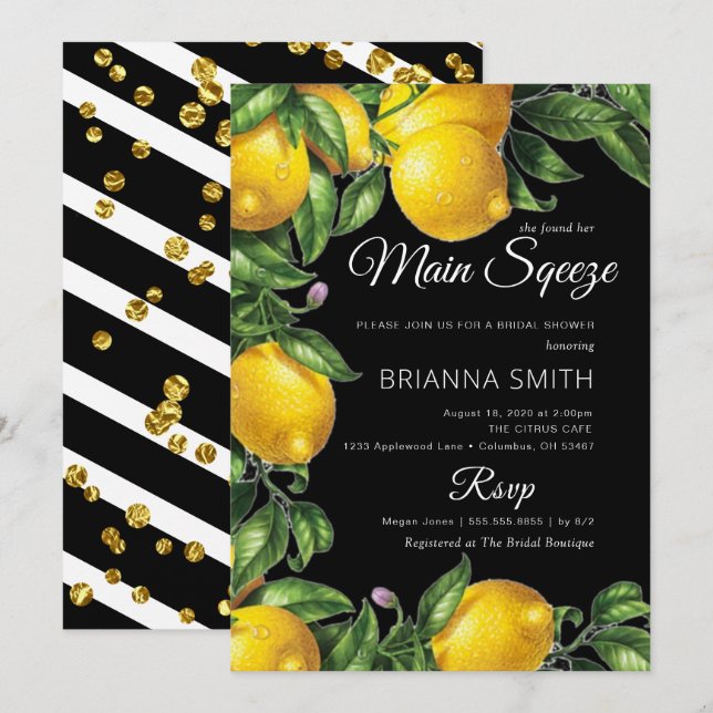 So Elegant Lemon Bridal Shower Invitation (Front/Back)