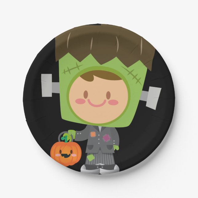 So Franken Cute Frankenstein Kids Halloween Paper Plate (Front)