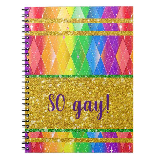 SO gay! glitter rainbow gay pride argyle Notebook (Front)