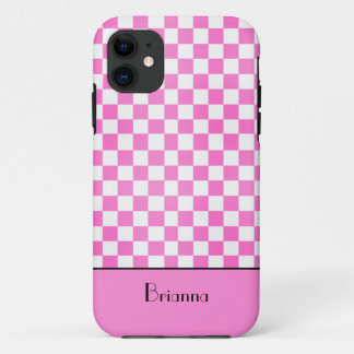 So Girly Pink Chequerboard Personalised iPhone 11 Case