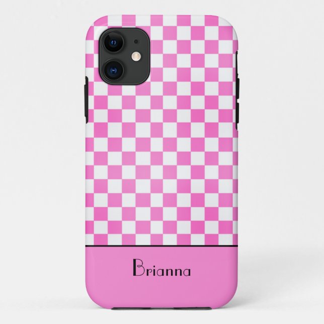 So Girly Pink Chequerboard Personalised Case-Mate iPhone Case (Back)