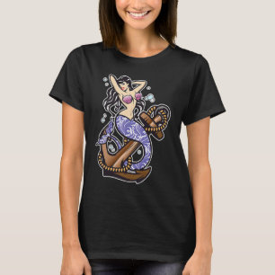 So Gorgeous Mermaid Tattoo in the Sea with Anchor  T-Shirt