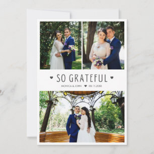 So Grateful Modern Wedding Photo Thank You Card