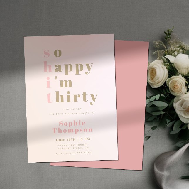 So Happy Im Thirty Funny Pink 30th Birthday Party Invitation (Creator Uploaded)