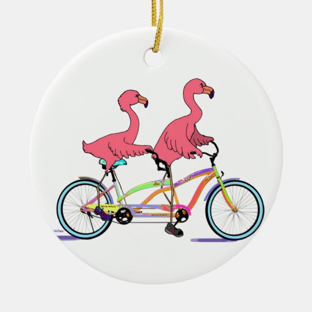 So Happy Together Tandem Flamingos Ceramic Tree Decoration (Front)
