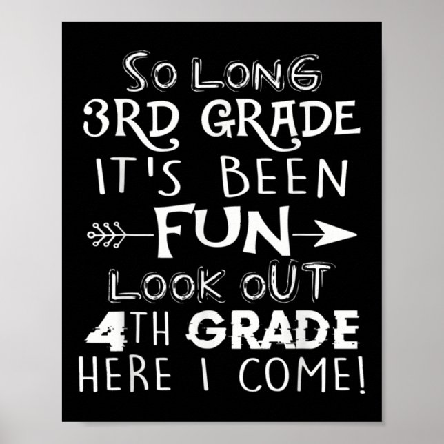 So Long 3rd Grade It's Been Fun Look Out 4th Grade Poster (Front)
