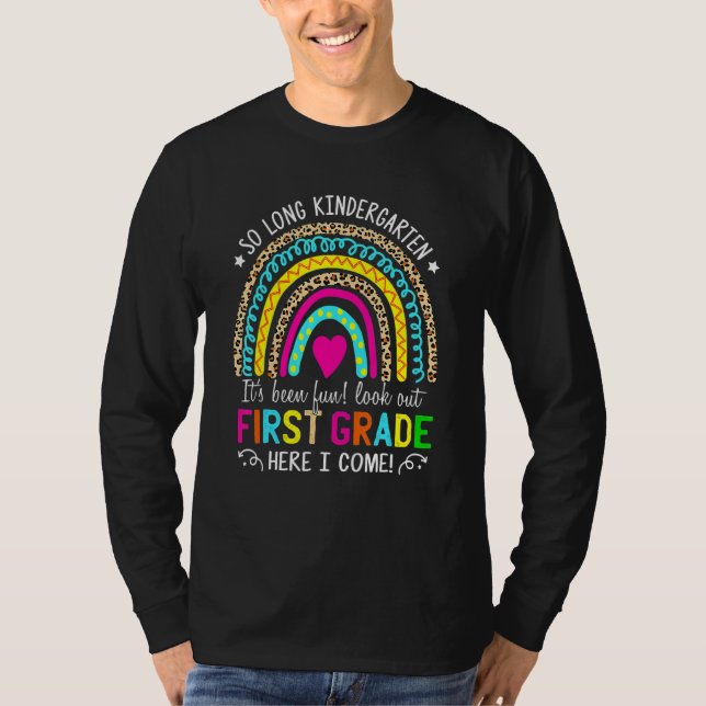 So Long Kindergarten 1st Grade Rainbow Leopard Gra T-Shirt (Front)