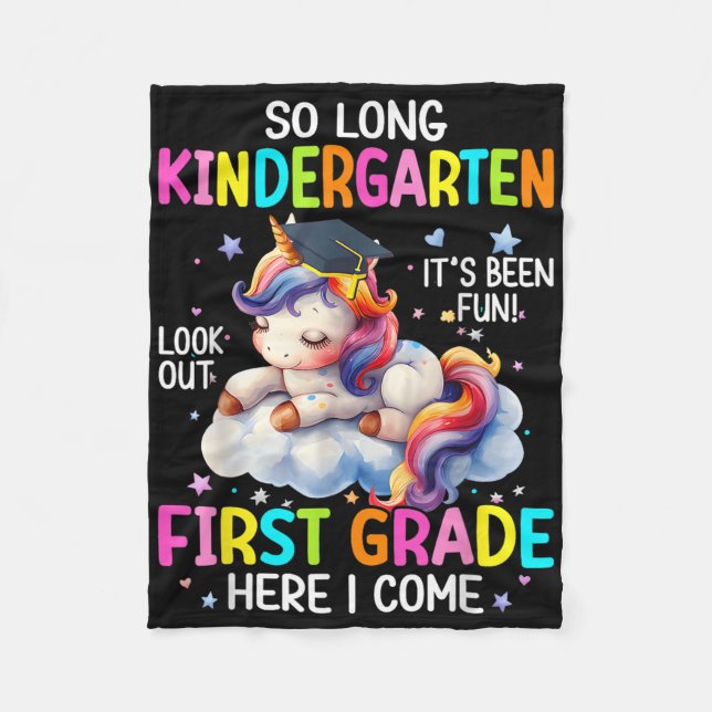 So Long Kindergarten Graduation Cl 2025 Unicorn Ki Fleece Blanket (Front)