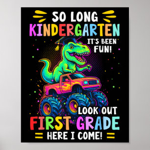 So Long Kindergarten Graduation Monster Truck Dino Poster