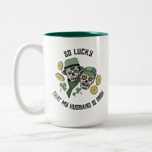 So Lucky Irish Husband Sugar Skulls Two-Tone Coffee Mug