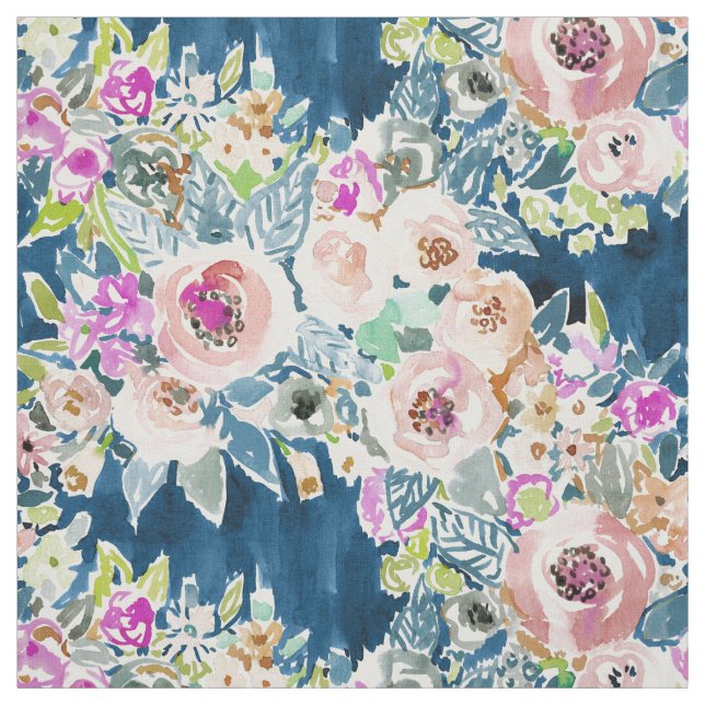SO LUSCIOUS Colourful Navy Boho Floral Pattern Fabric (Swatch)