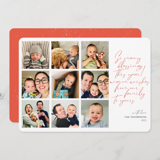So Many Blessings Year in Review Photo Collage Red Holiday Card (Front/Back)