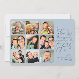 So Many Blessings Year Review Blue Photo Collage Holiday Card