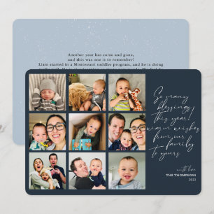 So Many Blessings Year Review Photo Collage Blue H Holiday Card