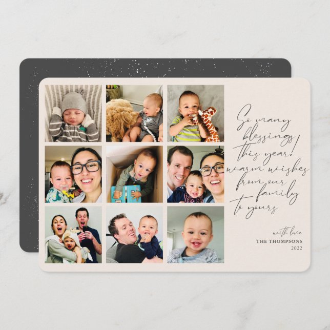 So Many Blessings Year Review Photo Collage Tan Holiday Card (Front/Back)