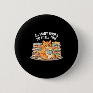 So Many Books Little Time Cat With Coffee  6 Cm Round Badge