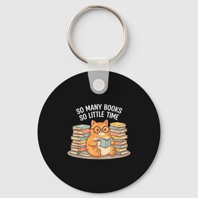 So Many Books Little Time Cat With Coffee  Key Ring (Front)