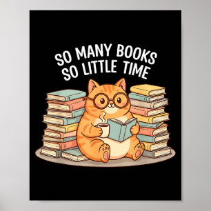 So Many Books Little Time Cat With Coffee  Poster
