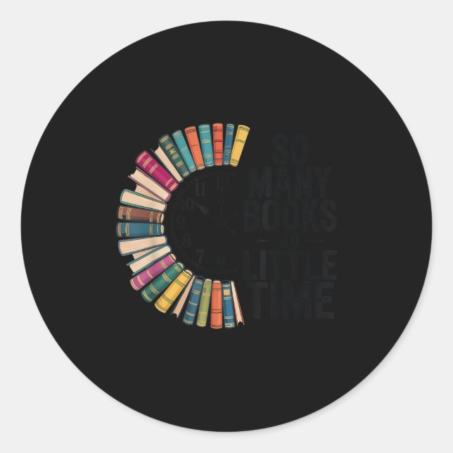 So Many Books Little Time, Retro Bookish Book Love Classic Round Sticker (Front)