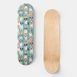 So Many Dogs Wearing Pastel Flower Crowns Teal Skateboard