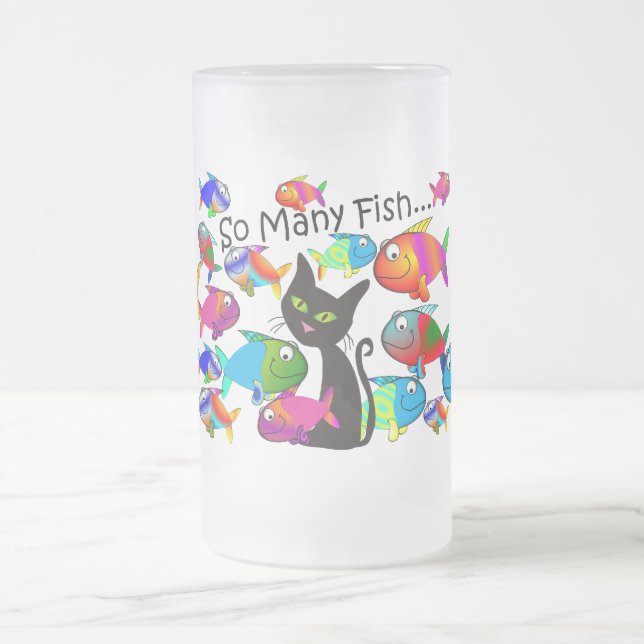 "So Many Fish" Cat Lovers Gifts Frosted Glass Beer Mug (Center)
