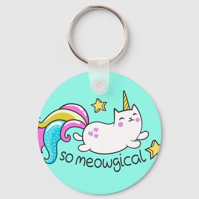So Meowgical Cute Unicorn kitty glitter sparkles Key Ring (Front)