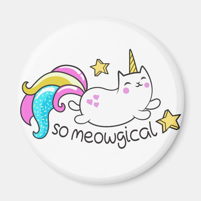 So Meowgical Cute Unicorn kitty glitter sparkles Magnet (Front)