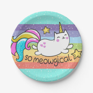 So Meowgical Cute Unicorn kitty glitter sparkles Paper Plate