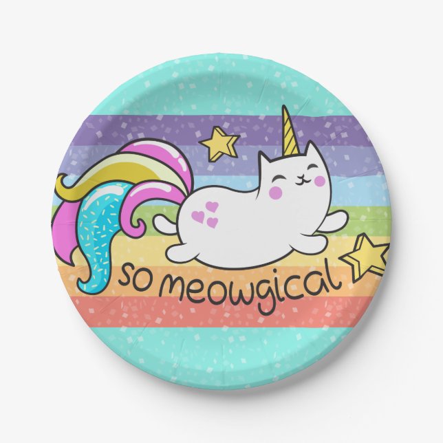 So Meowgical Cute Unicorn kitty glitter sparkles Paper Plate (Front)