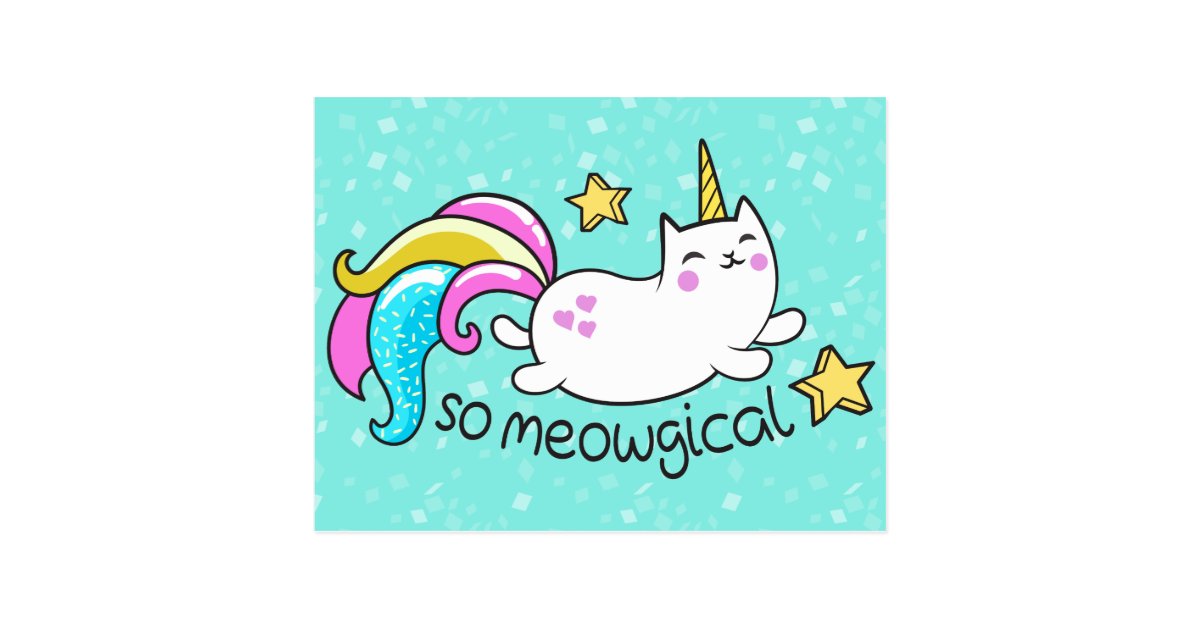 So Meowgical Cute Unicorn Kitty Glitter Sparkles Postcard