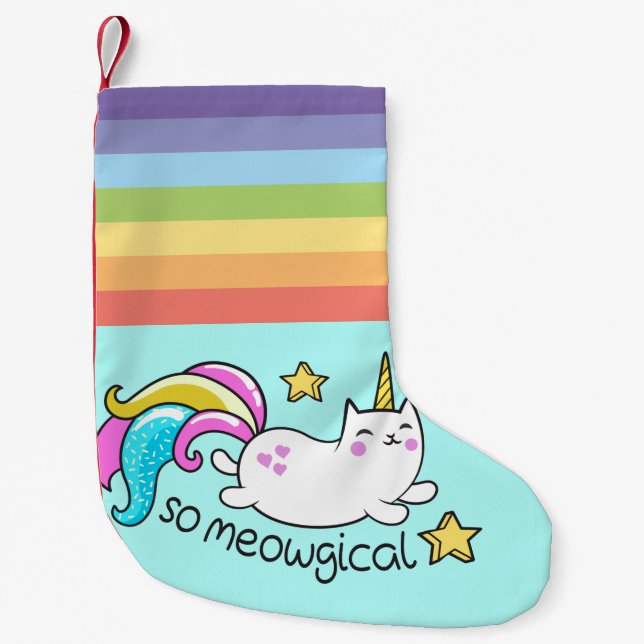 So Meowgical Cute Unicorn kitty glitter sparkles Small Christmas Stocking (Front)