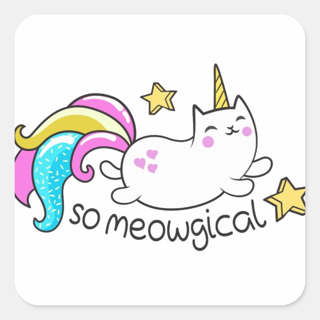 So Meowgical Cute Unicorn kitty glitter sparkles Square Sticker (Front)