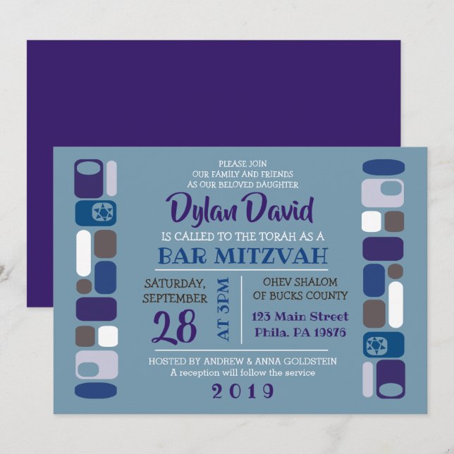 SO MOD Bar Bat Mitzvah Invitation (Front/Back)