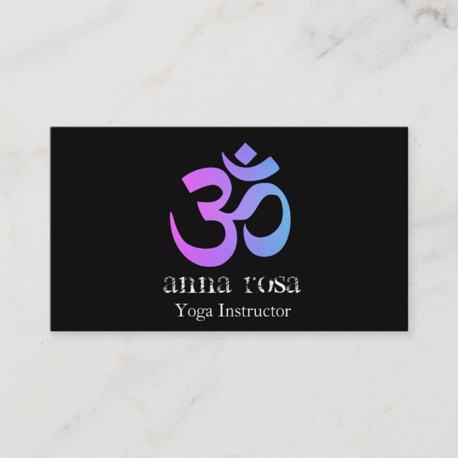 *~* So Modern Elegant Yoga Instructor Om Symbol Business Card (Front)
