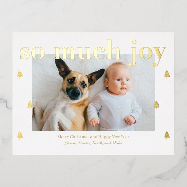 So Much Joy Editable Colour Foil Holiday Postcard (Front)